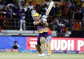 Chris Lynn of Kolkata Knight Riders in action during an IPL 2017 match between Gujarat Lions and Kolkata Knight Riders