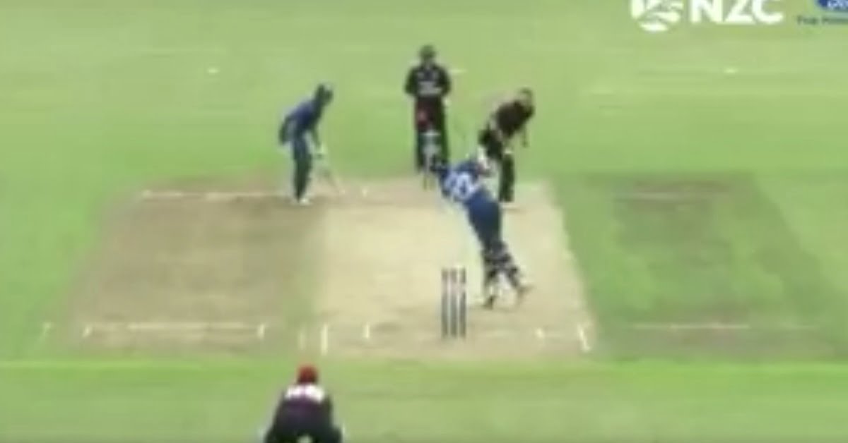 WATCH: Ball bounced off bowler’s head and ends up going for a six