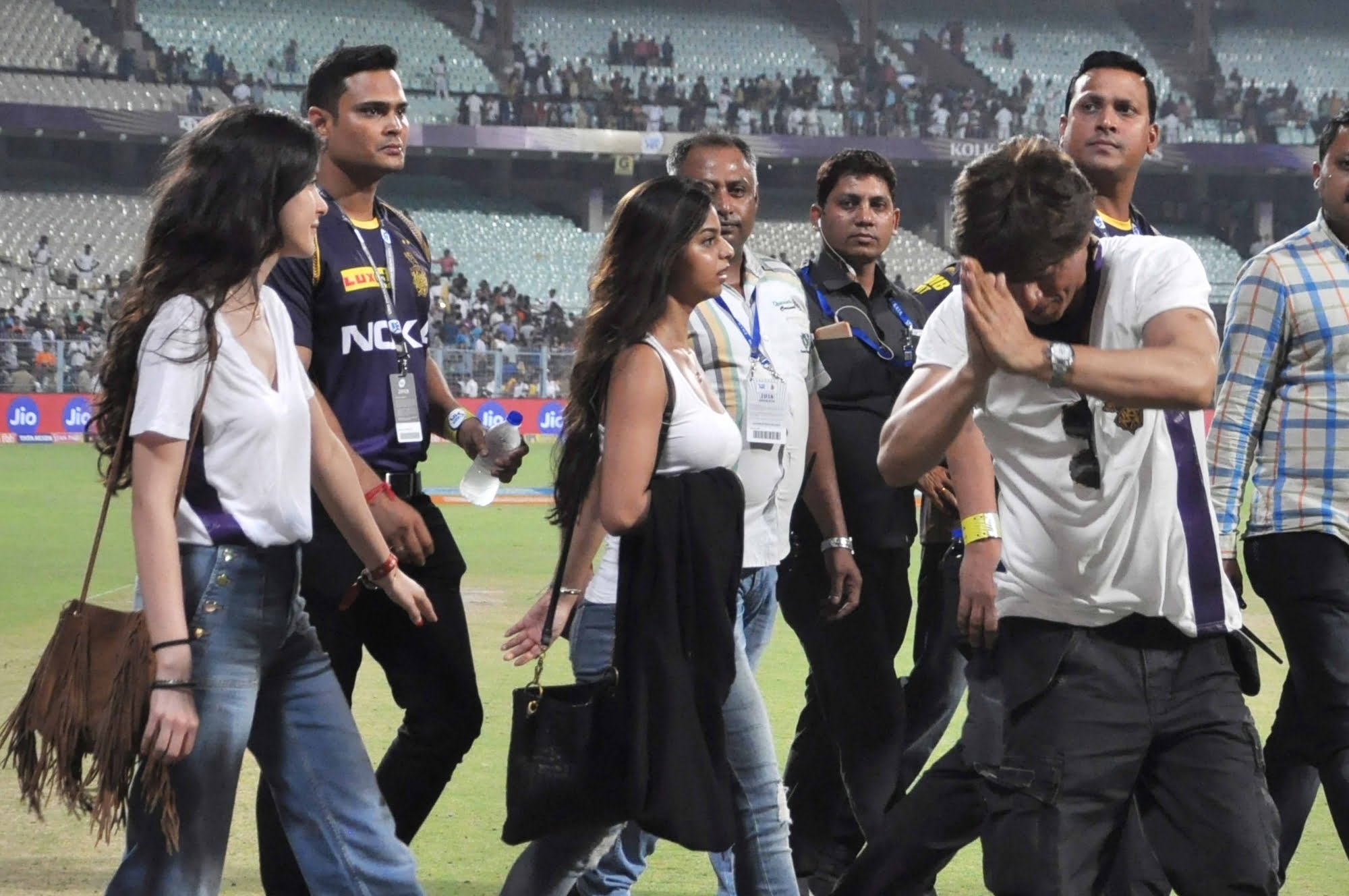 Kolkata: Kolkata Knight Riders co-owner Shah Rukh Khan greets fans after Kolkata Knight Riders won an IPL 2018 match against Royal Challengers Bangalore at the Eden Gardens in Kolkata