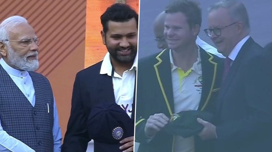 Rohit Sharma And Steve Smith Receive Caps From PM Modi And PM Anthony