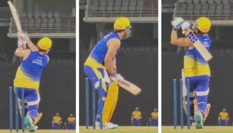 Ms Dhoni Recreates Iconic World Cup 2011 Final Six In Csk Nets 9044