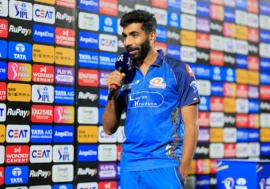 Jasprit Bumrah in the post-match presentation ceremony ©BCCI/IPL